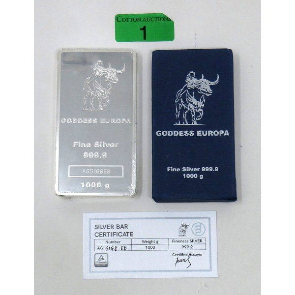 1000 Gram .9999 Silver Goddess Europa Bar 