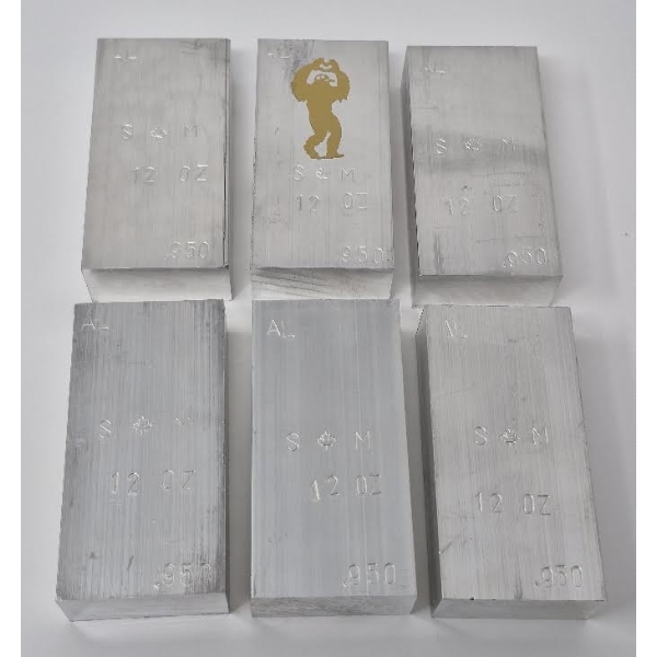 6 x .950 Fine Aluminum Sasquatch Metals 12 Oz Bars