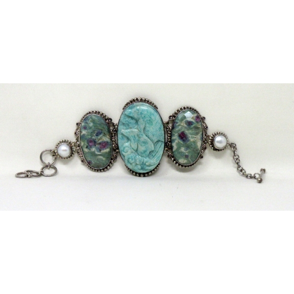 Sajen .925 Silver Carved Gemstone Bracelet