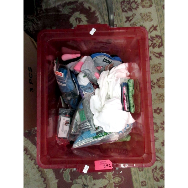 Small Bin of Assorted New Underwear & Socks
