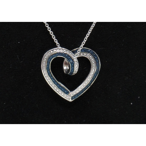 Two Sided Blue & White Diamond Heart Pendant