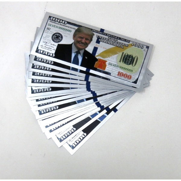 18 New Donald Trump Silver Foil $1000 Novelty Bills
