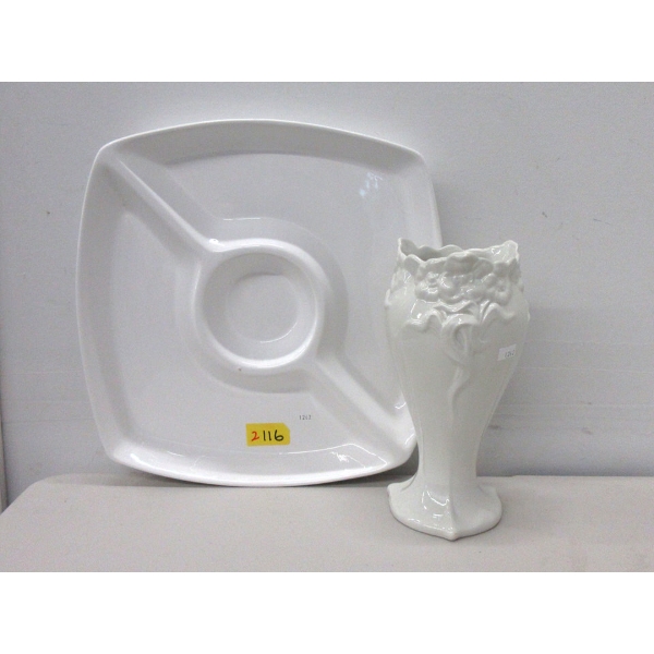 14" White Ceramic Snack Tray & 15" Vase