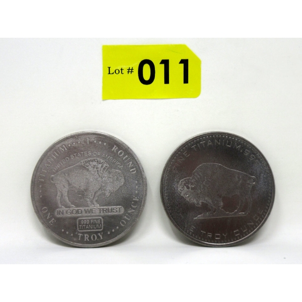 2 x 1 Oz .999 Fine Titanium Buffalo USA Round 