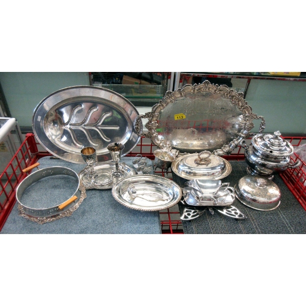 Shelf Lot of Silver Plated Serving Pieces - Preowned
