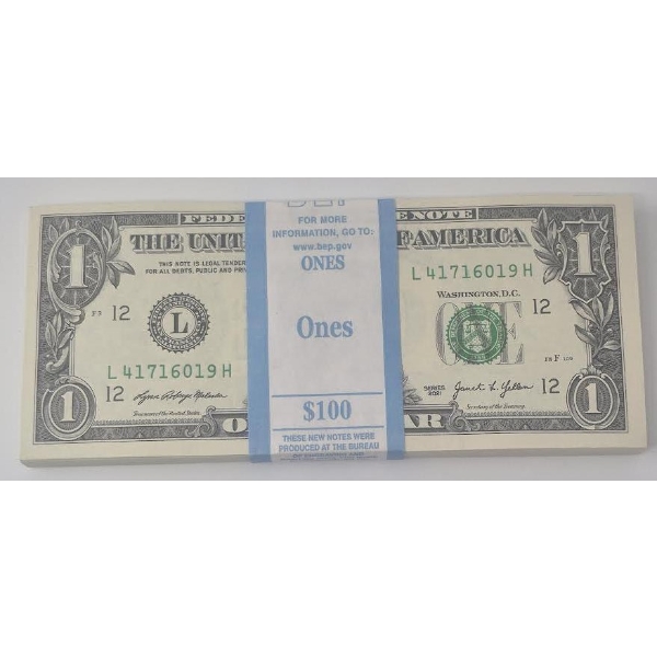 100 x $1 USD Uncirculated Federal Reserve Bundle