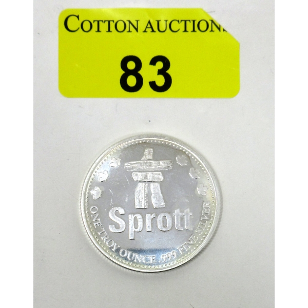 1 Oz .999 Silver SPROTT Round 