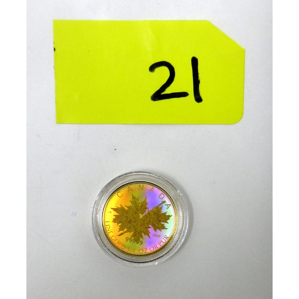 RARE 1/4 Oz .99999 Fine Gold 2020 Hologram Maple Leaf Coin 