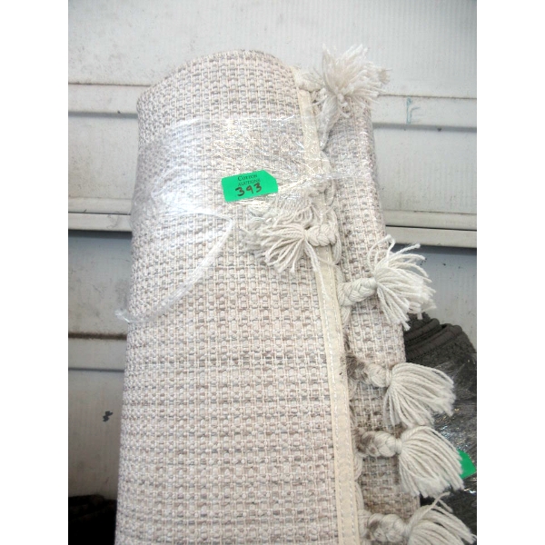 6' x 8' Beige Low Pile Area Carpet w/ Tasseled Edge