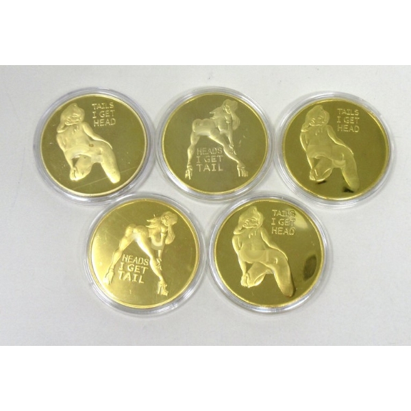 5 x Gold Clad NUDE Girl Art Rounds