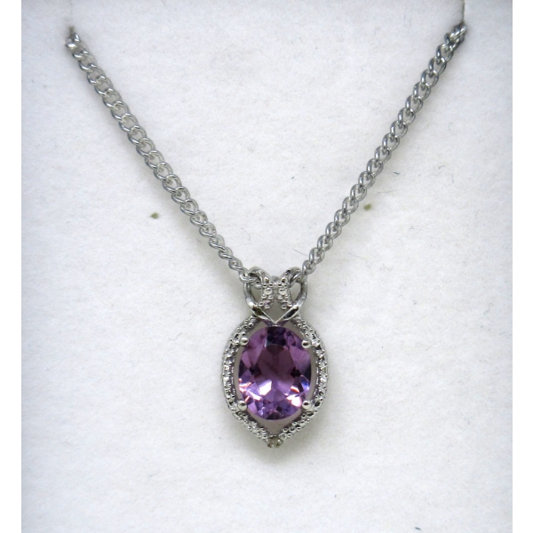 1.75 CT Amethyst & Diamond Sterling Silver Pendant