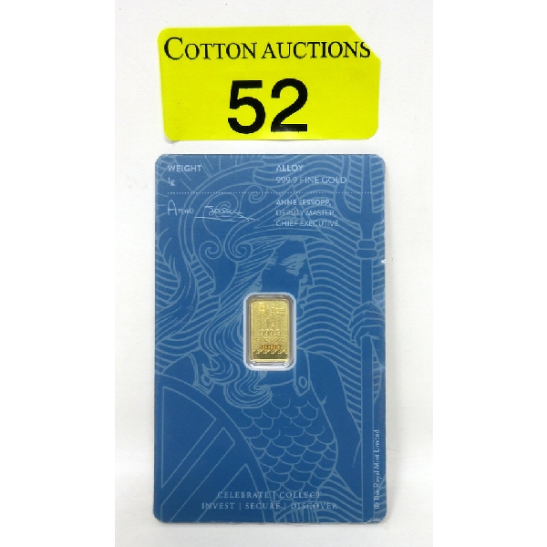 1 Gram .9999 Fine Gold Britannia Bar 