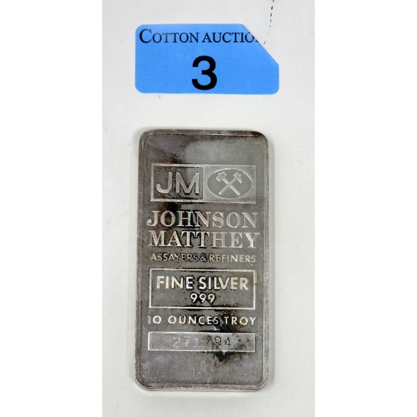10 Oz .999 Silver Johnson Matthey Bar 