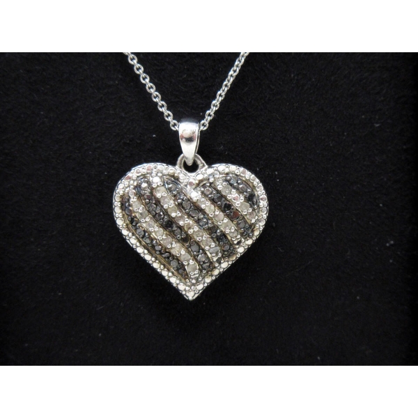 Half Carat Black & White Diamond Heart Pendant