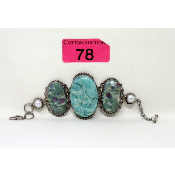 Sajen .925 Silver Carved Gemstone Bracelet