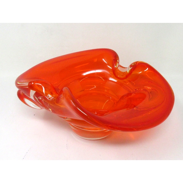 Mid-Century Orange Art Glass Centerpiece Bowl