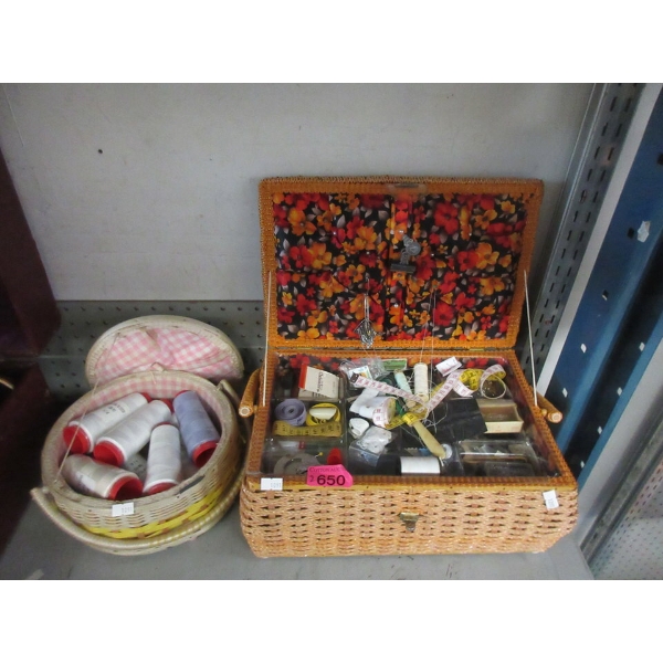 2 Sewing Baskets with Contents