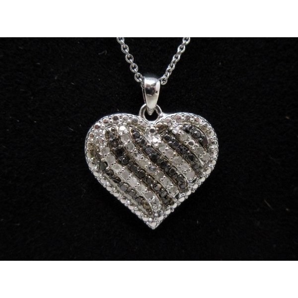 Brand New Black and White Diamond Heart Necklace  