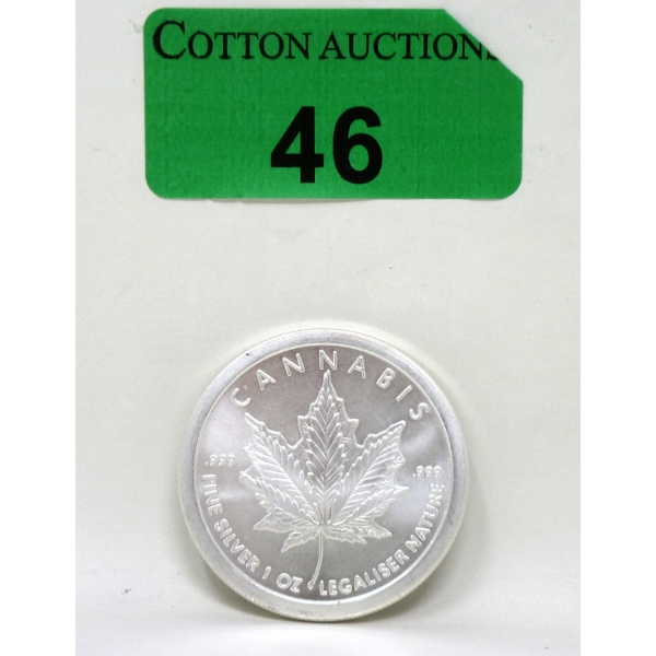 1 Oz .999 Silver 2013 Silver Shield Cannabis Round 