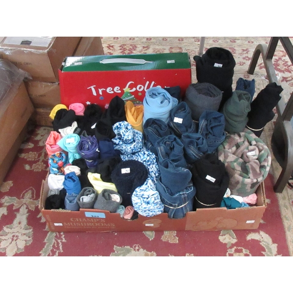 Box Lot of Clothing & 1 Christmas Tree Collar