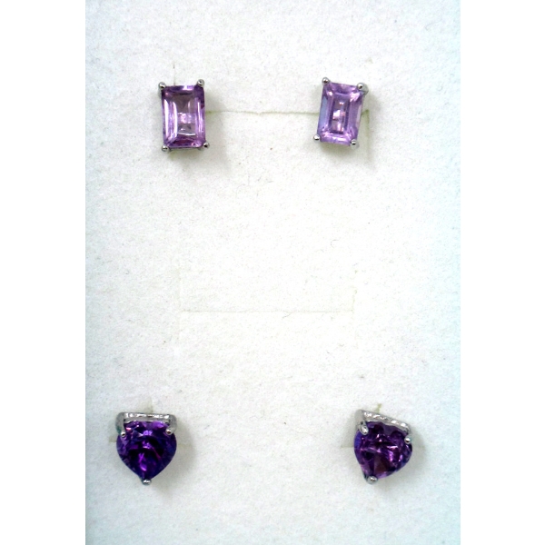 2 Pairs of Sterling Silver 0.75 CTW Amethyst Earrings