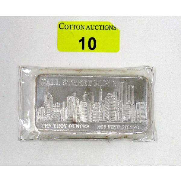 10 Oz .999 Silver Wall Street Twin Tower Skyline Bar 