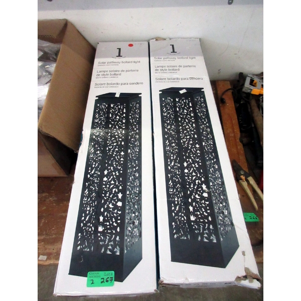 2 Solar Pathway Bollard Lights - Damask Pattern