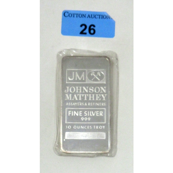 10 Oz .999 Silver Johnson Matthey Blank Back Bar