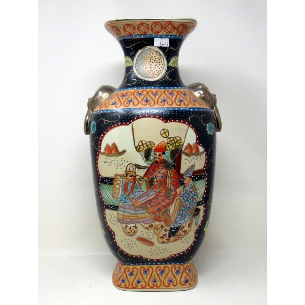 Vintage Hand Painted Asian Vase - 6" x 9" x 16" tall