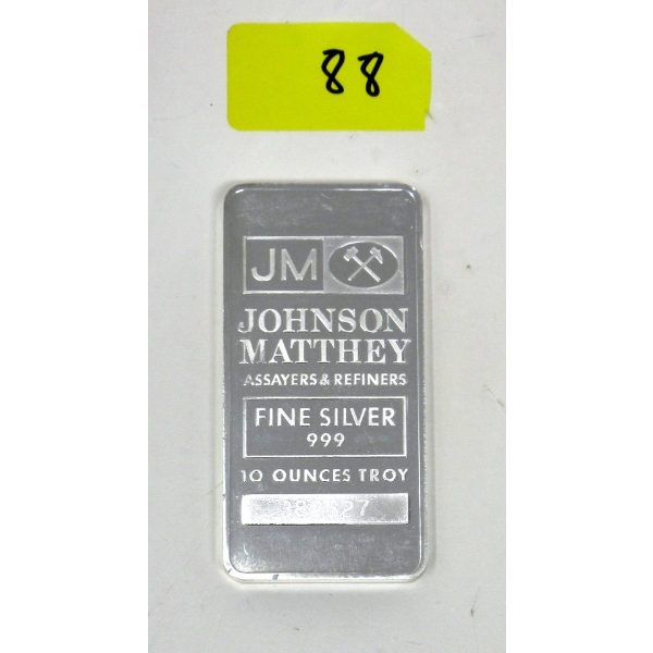 10 Oz .999 Silver Johnson Matthey Bar 