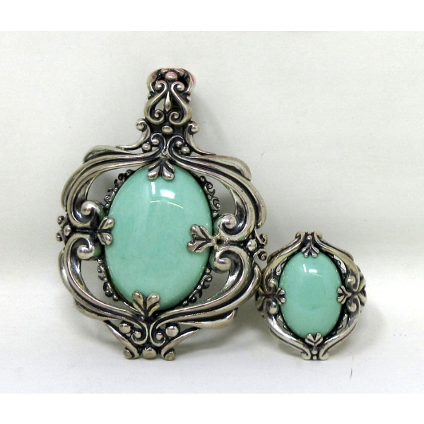 Sterling Silver Cabochon Ring and Pendant