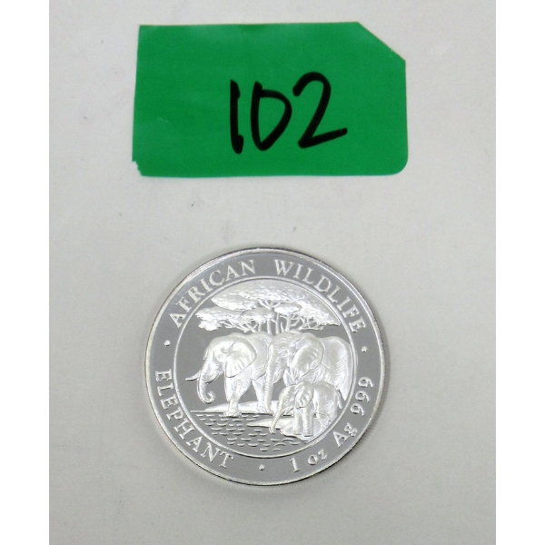 1 Oz .999 Silver 2013 African Wildlife Elephant Coin 