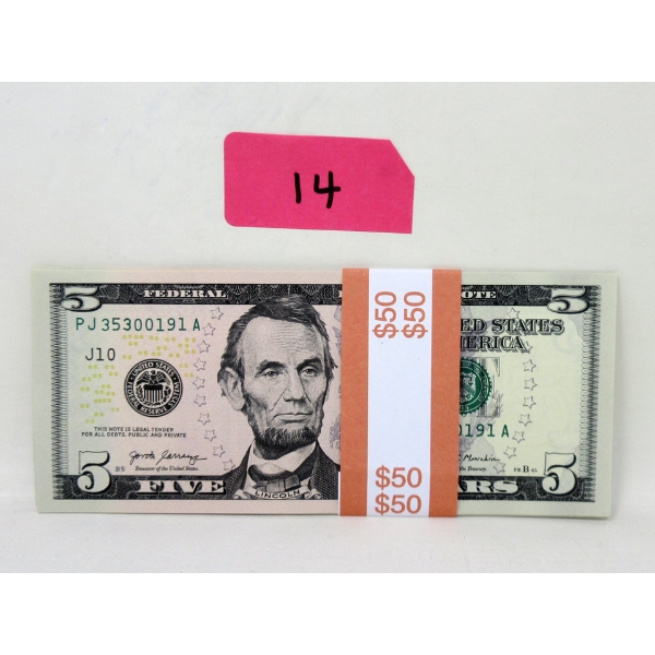 10 x $5 USD Uncirculated Sequential Numbered Bundle 
