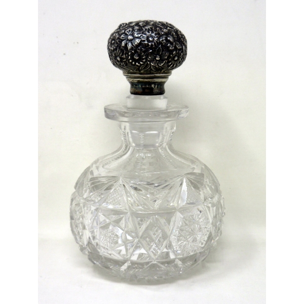 Antique Sterling Silver Topped Crystal Perfume Bottle