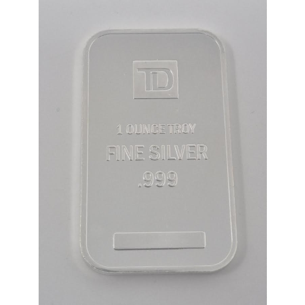 1 Oz .999 Silver TD Bank Investor Bar