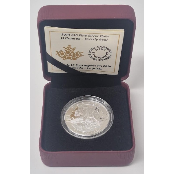 Half Oz .9999 Silver 2014 O Canada Grizzly Coin 