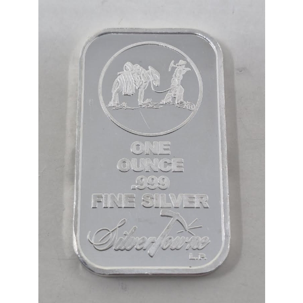 1 Oz .999 Silver Miner/Mule Motif Bar 