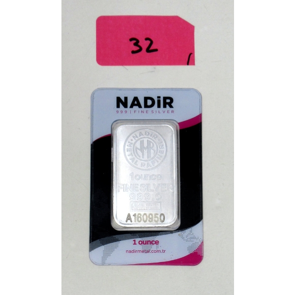 1 Oz .999 Silver Nadir Metal Mint Certified Bar 