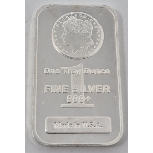 1 Oz .999+ Silver Morgan Head USA Bar 