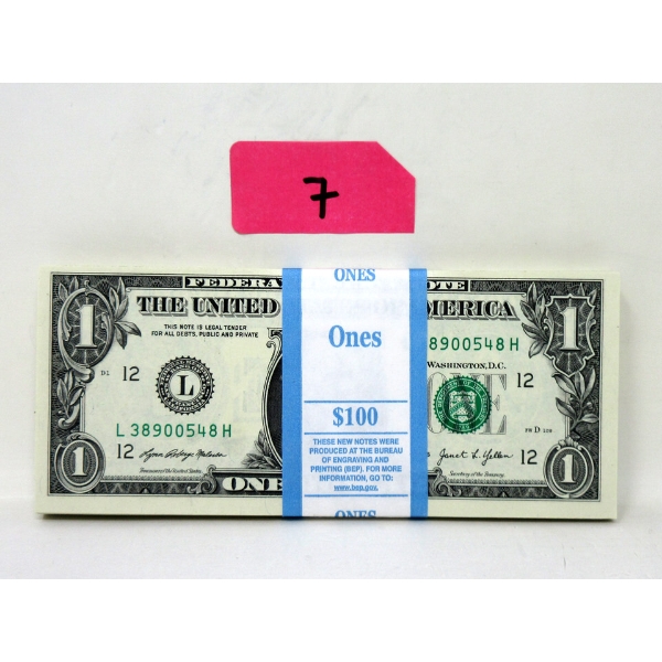 100 x $1 USD Uncirculated Federal Reserve Bundle 