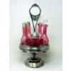 Image 1 : Rogers Bros. Cruet Holder with Ruby Glass Cruet Set
