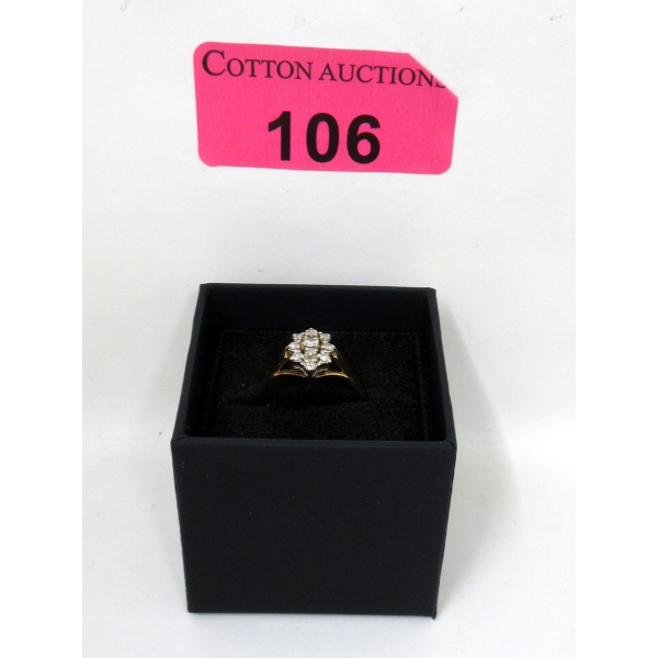 14 KT Gold .47 Carat Diamond Cluster Ring - Size 10