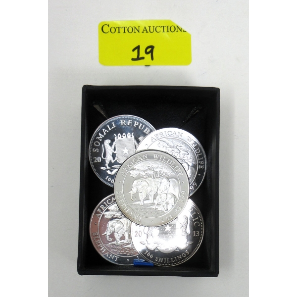 5 x 1 Oz .999 Silver African Wildlife Elephant Coins