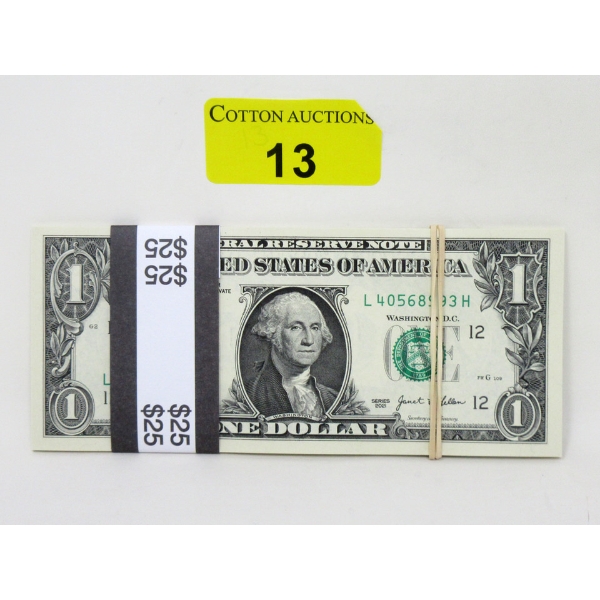 25 x $1 USD Uncirculated Sequential Numbered Bundle 