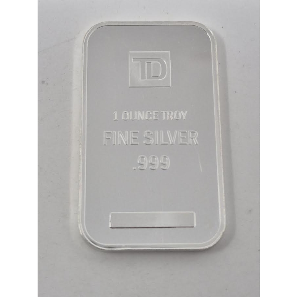 1 Oz .999 Silver TD Bank Investor Bar