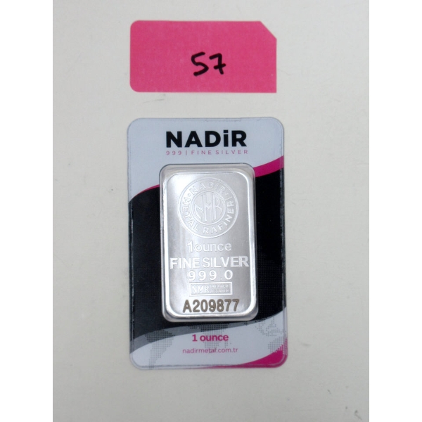 1 Oz .999 Silver Nadir Metal Mint Certified Bar 