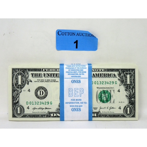 100 x $1 USD Uncirculated Federal Reserve Bundle with Strap 