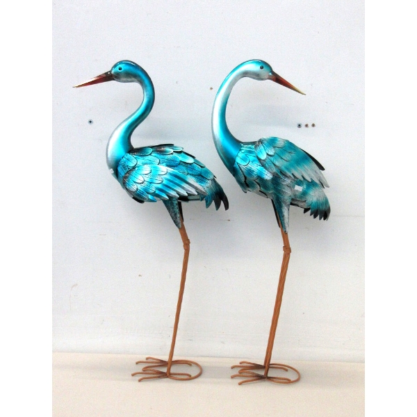 2 Blue Metal Yard Herons - 36" Tall