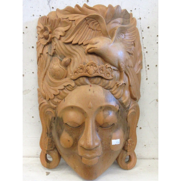 Carved Wall Mask - 4" D x 12" W x 18" T