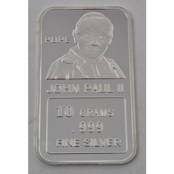 10 Gram .999 Silver Pope John Paul II Bar